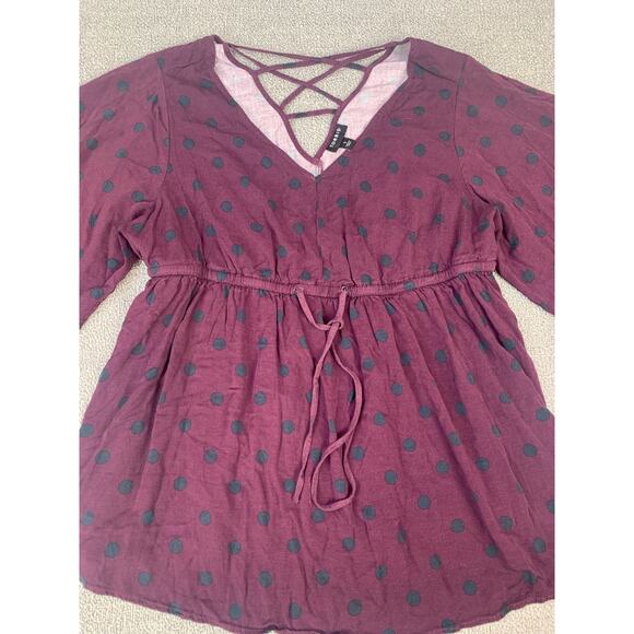 Torrid Babydoll Stretch Challis Top Polka Dot Burgundy Black Size 1X - Picture 5 of 9